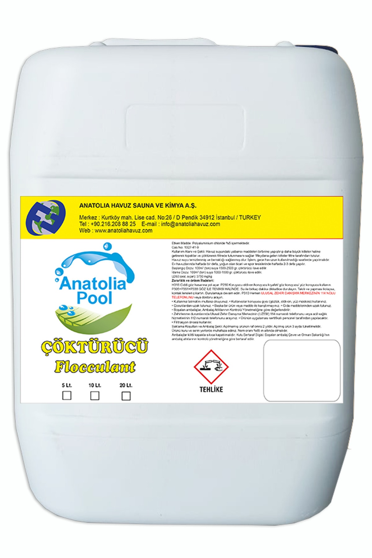 Anatolia PoolYüzme Havuzu Çöktürücü 20 Lt. (flocculant / Çökeltici / Topaklayıcı)